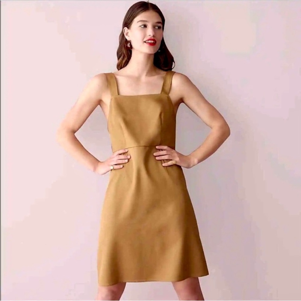 J. Crew A-line Dress in Gramercy Twill Women’s Size 10 Square Neck Lined Camel